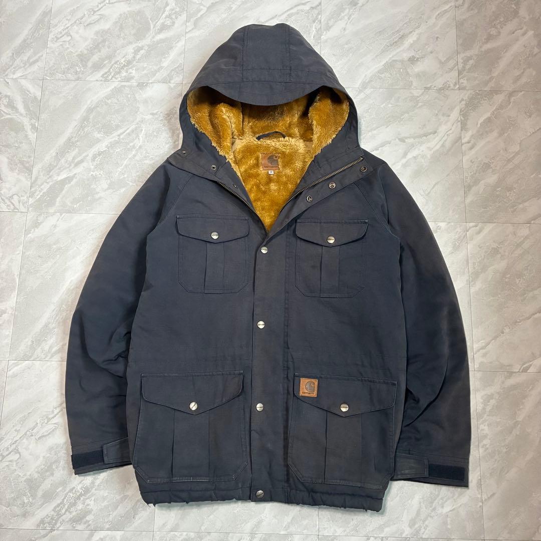 カーハート 裏ボア ダック地パーカー ネイビー アメカジ ストリート ワーク