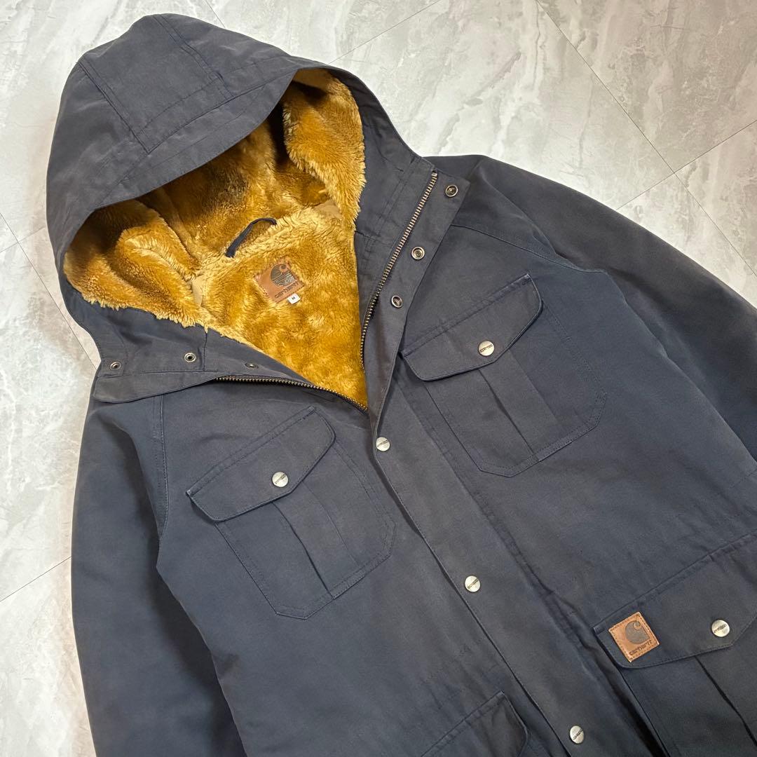 カーハート 裏ボア ダック地パーカー ネイビー アメカジ ストリート ワーク