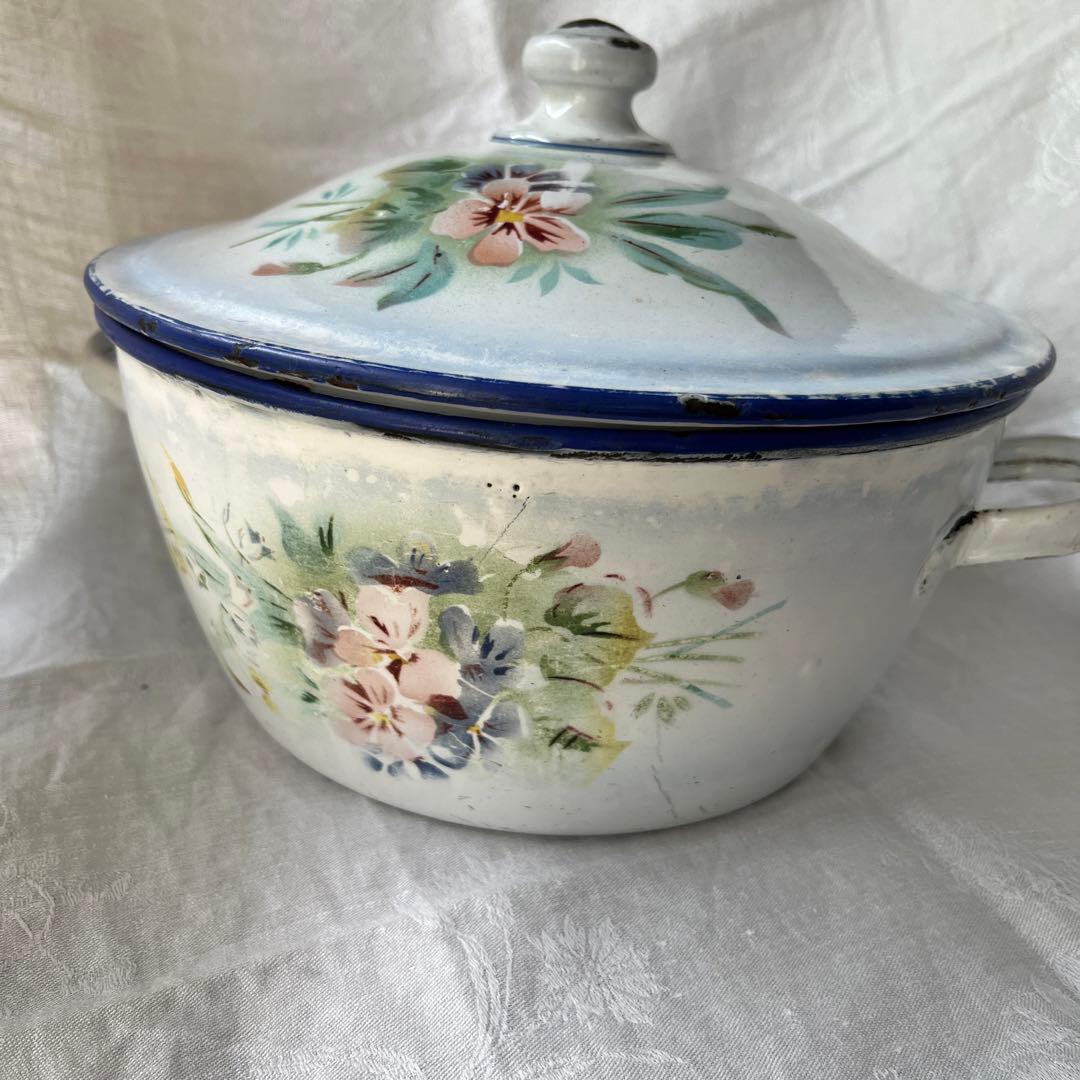 フランスアンティーク　JAPY スミレとスズランホーロースーピエールチューリーン