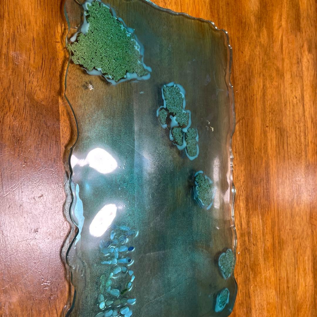 Aloha装飾プレート 青緑色　Hawaii レジン