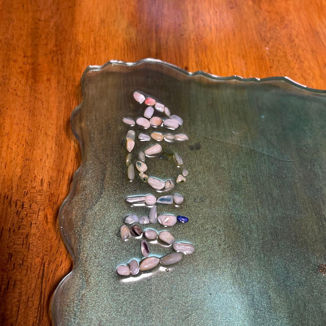 Aloha装飾プレート 青緑色　Hawaii レジン