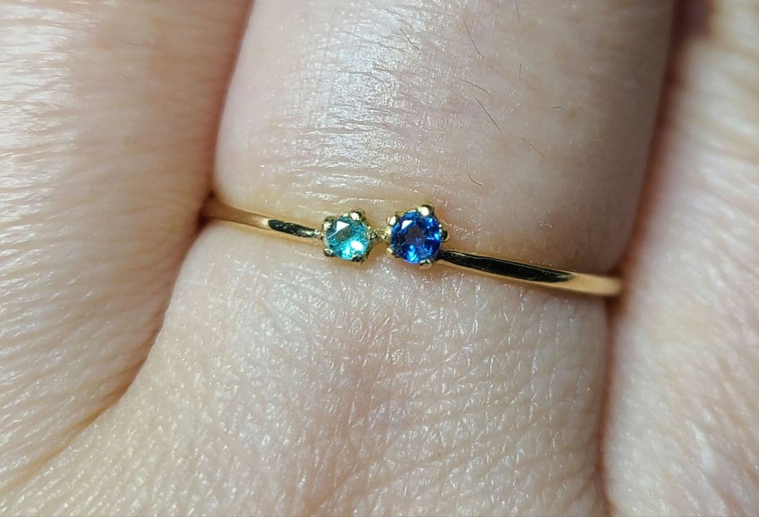 ビビッドブルーの共演★バターリャパライバトルマリン&アウイナイト18金リング★