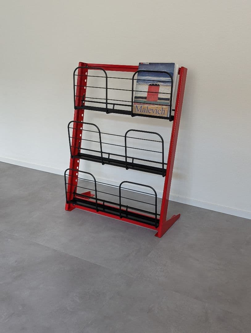 USED/スチール マガジンラック 黒×赤 モダン ミニマルデザイン