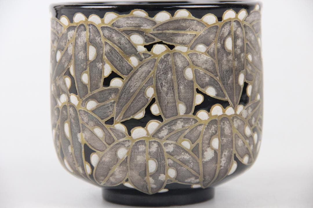 京焼　八世乾山　山本如仙作品　笹　雪笹絵　共箱　茶道具 本物保証 EN21-27