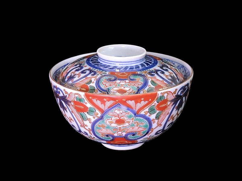 大聖寺伊万里　金襴手　花の図　大振蓋茶碗　E36AS-CPc