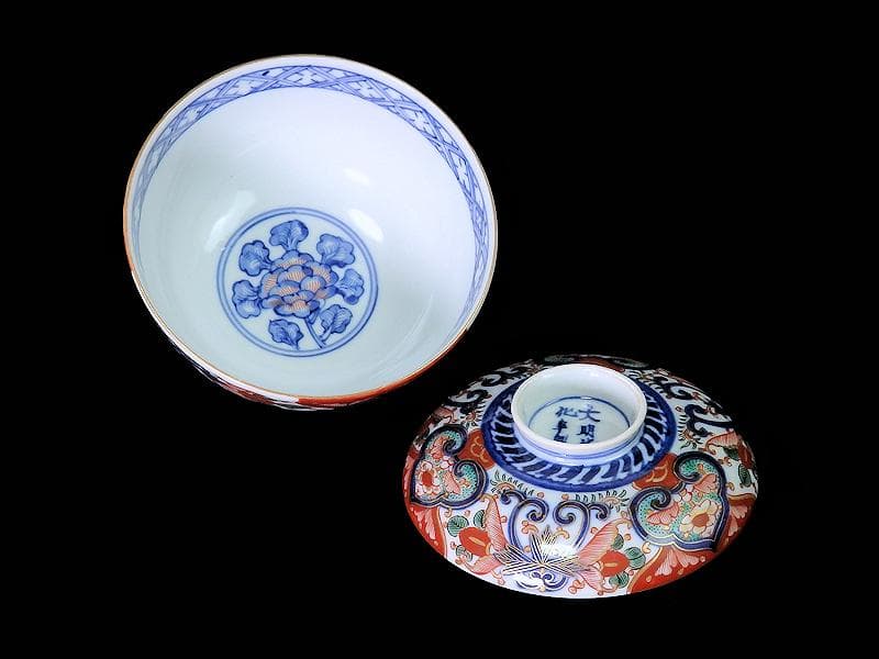 大聖寺伊万里　金襴手　花の図　大振蓋茶碗　E36AS-CPc