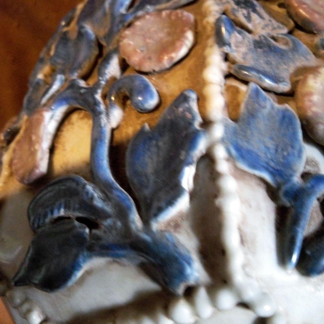 中国陶磁器　元染付　浮彫りデザイン