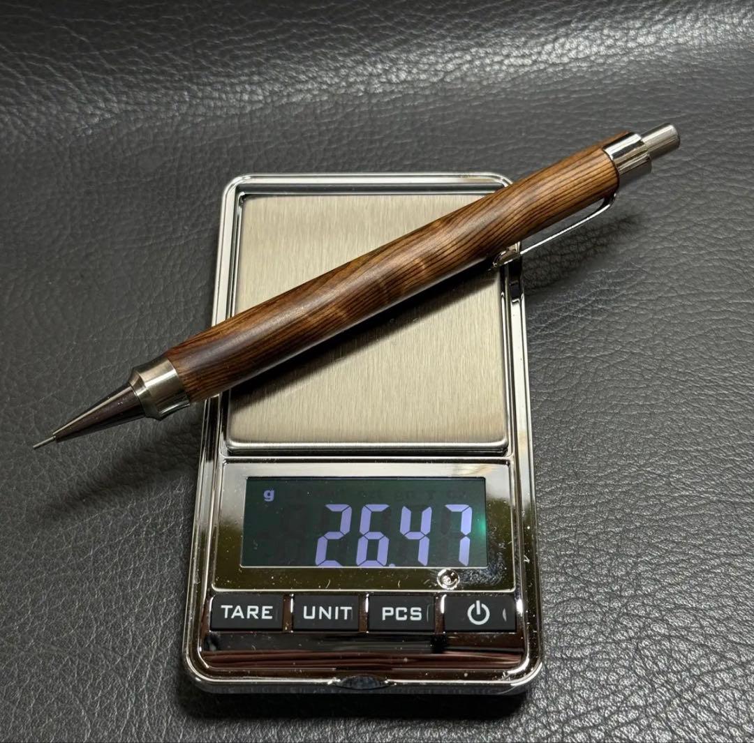 ナナシ588屋久杉油木トラ杢　木製シャーペン　強低重心ダブルR ステンレス