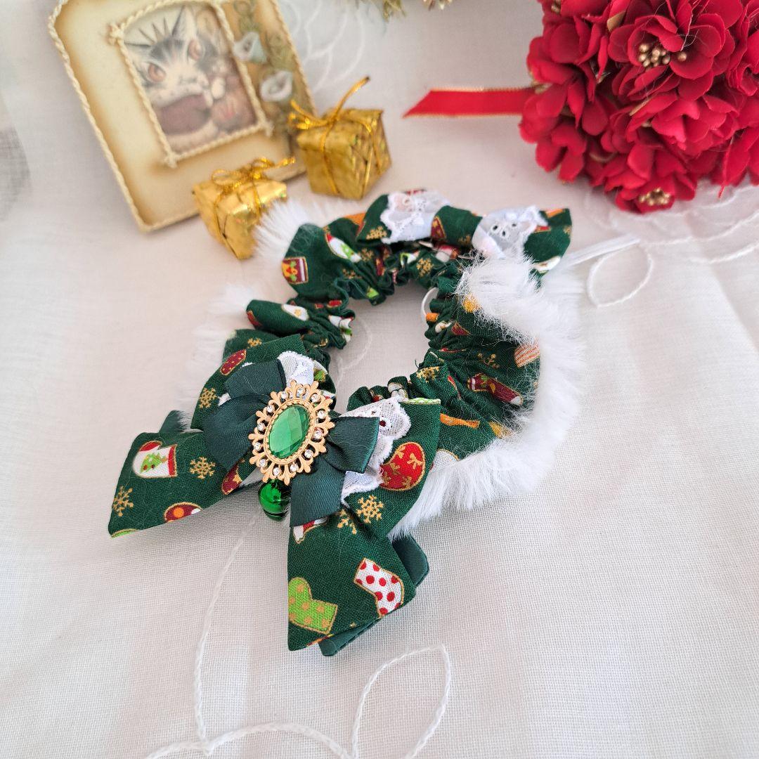 クリスマス短毛ファーシュシュ(緑靴下)わんちゃん猫ちゃん用