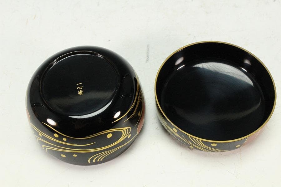 茶道具 花筏蒔絵 乾漆大棗 塗師 奥津一心斎作 共箱 美品(Ｋ-LC711)