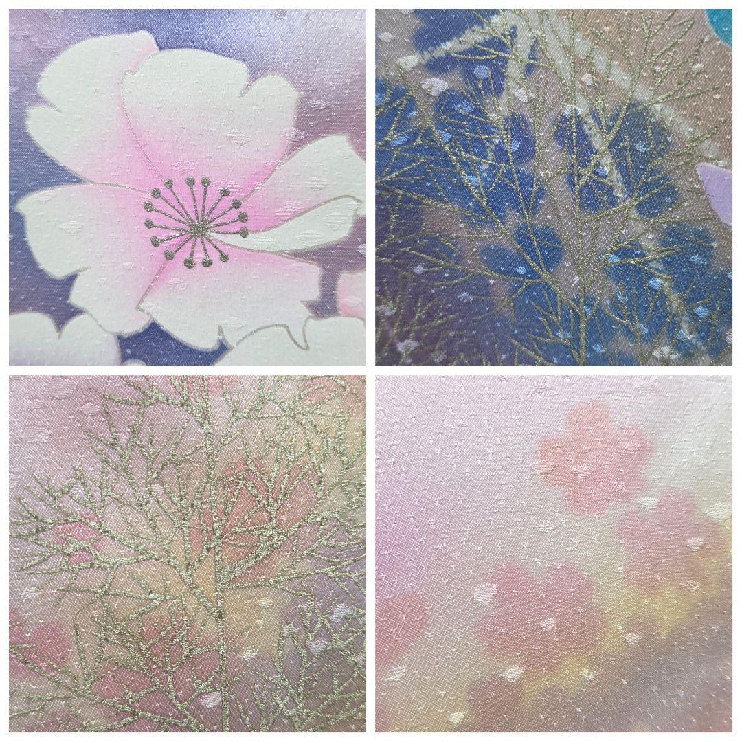 B◆着物くつろぎ かわいい花模様 銀彩 キラキラ 袷 正絹 成人式 振袖 着物