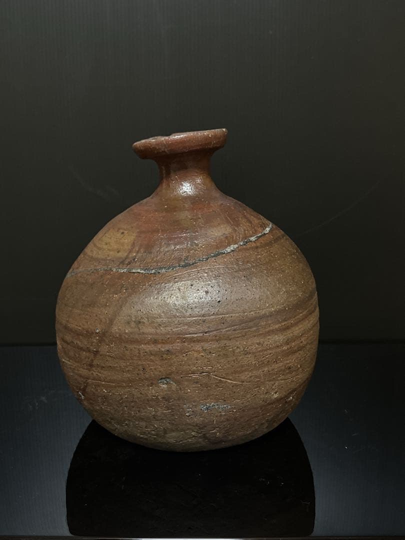 室町時代 極上 古備前 被焼 拉口緋襷自然釉 船徳利 蕪徳利 花瓶 酒器