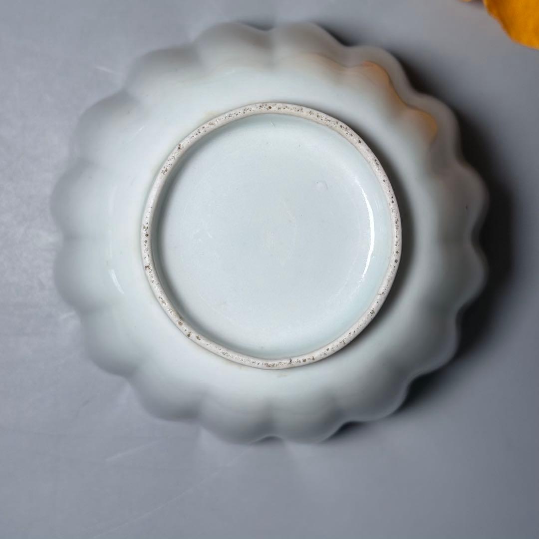 江戸中期〜後期　古伊万里　藍九谷花鳥図菊花形向付　五点　最上手　特注桐箱　共布