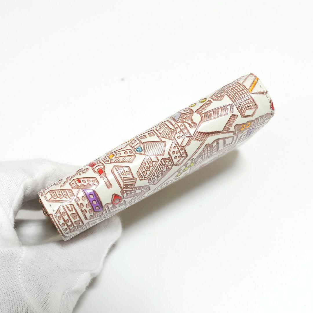 【未使用品】友禅文庫 マップ柄 がま口二つ折り財布 牛革 日本製