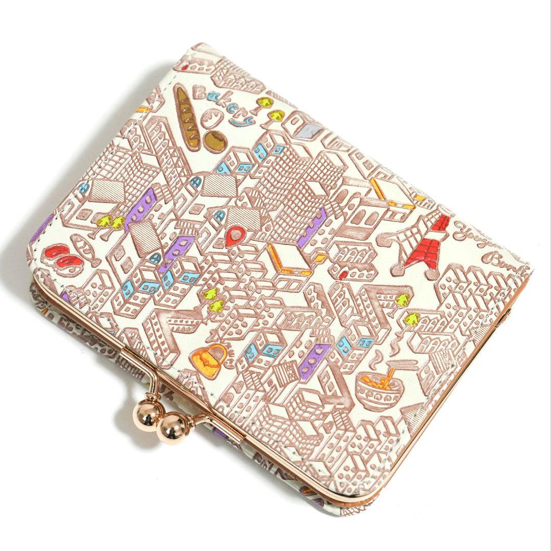 【未使用品】友禅文庫 マップ柄 がま口二つ折り財布 牛革 日本製