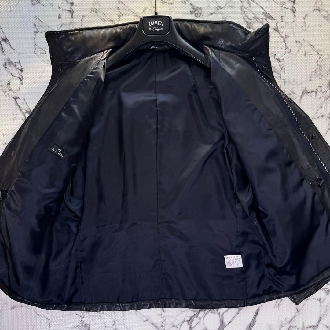 ポールスミス　シングルライダースジャケット　ラムレザー　収納フード　2way