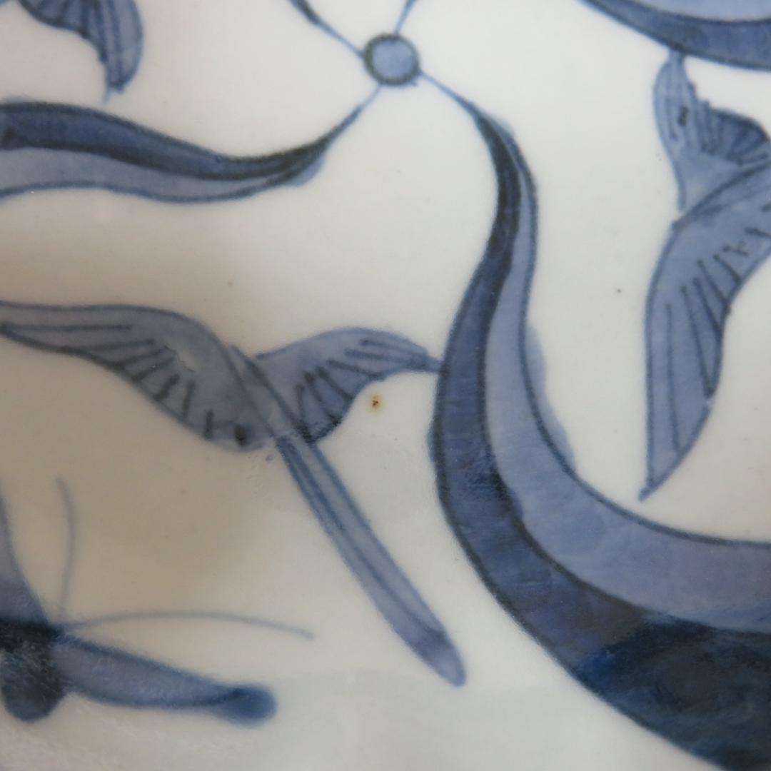 なます皿 4枚 染付 蝶 鳥 渦巻 風車 花弁縁 江戸