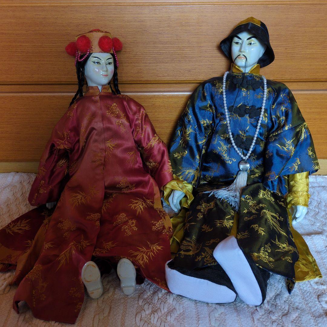✴アンティーク 「中国ペア人形」✴頭手足は陶製・清朝時代の服装と髪型✴