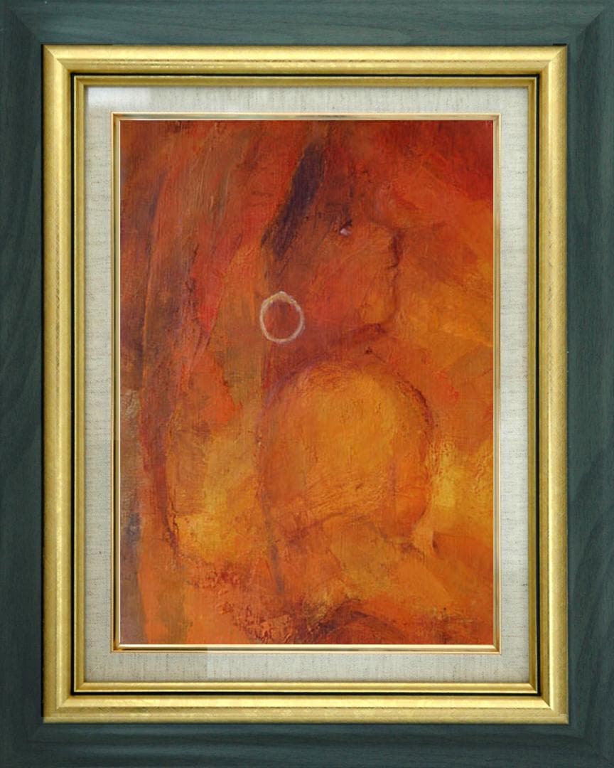 油絵 絵 絵画インテリア 額付(青緑＋金色の枠) F4-051813 祈り母子像