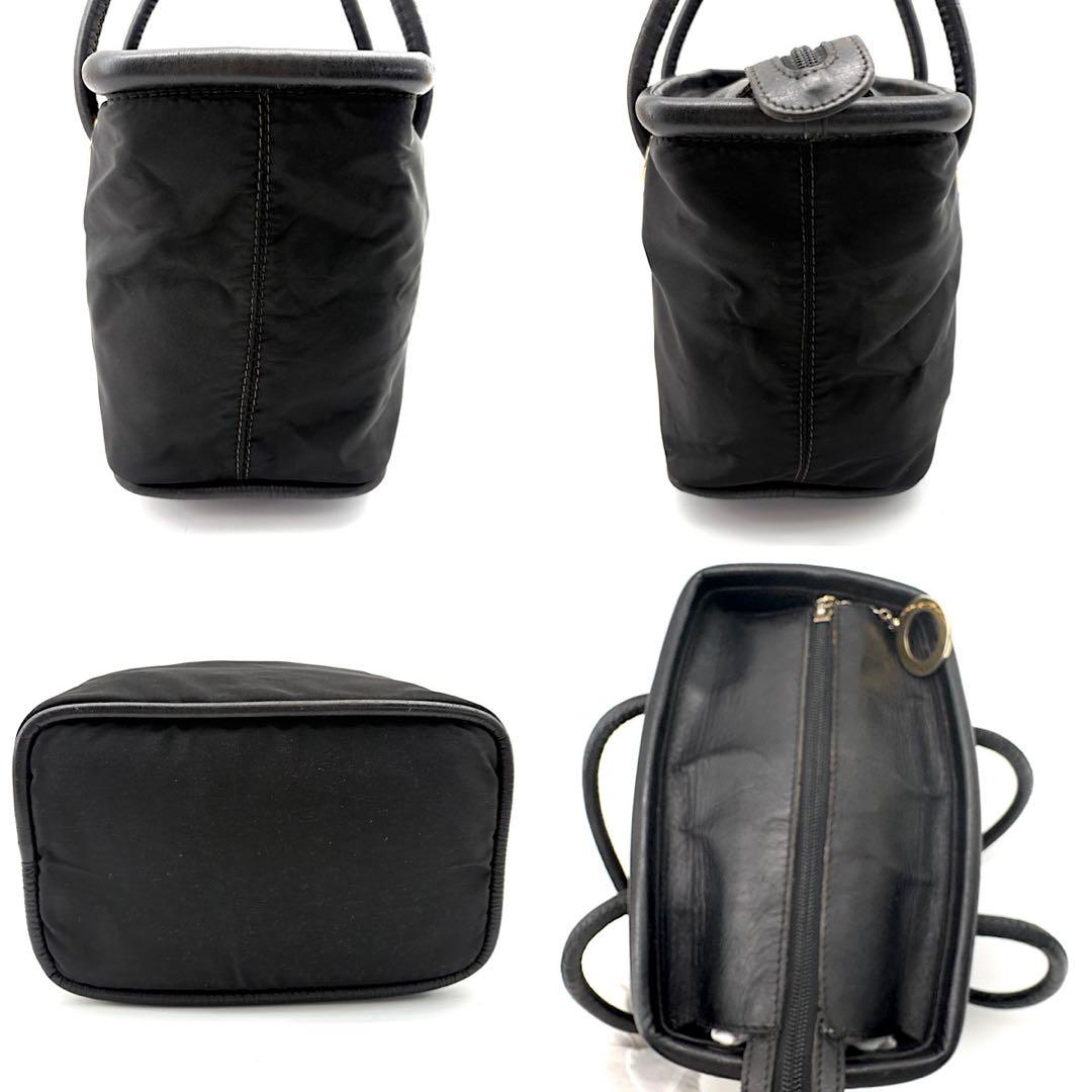 CELINE　ハンドバック　黒　ナイロン　サークル金具　スクエア　レザー