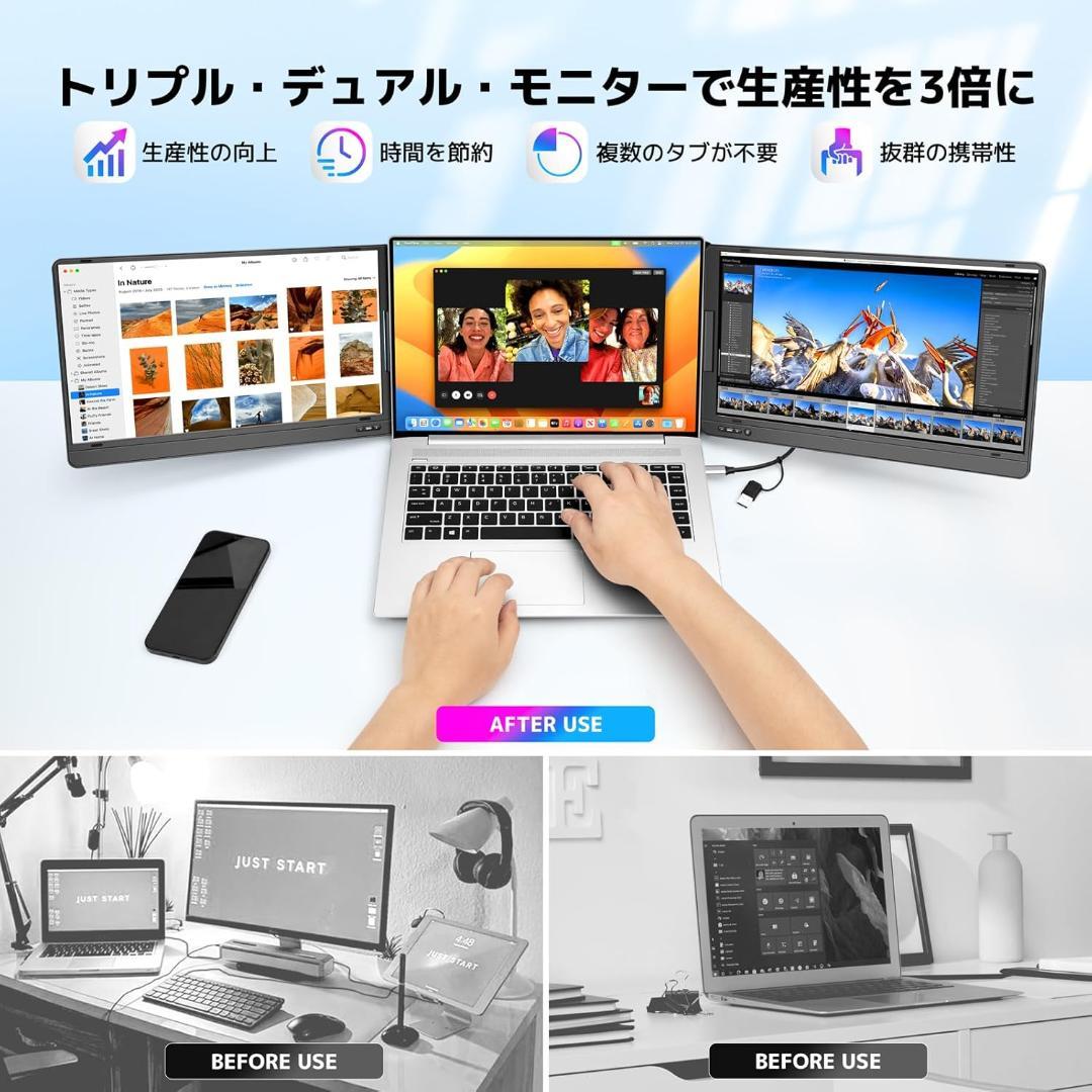 KOGODA モバイルデュアルトリプルモニター 14インチ USBC X70A