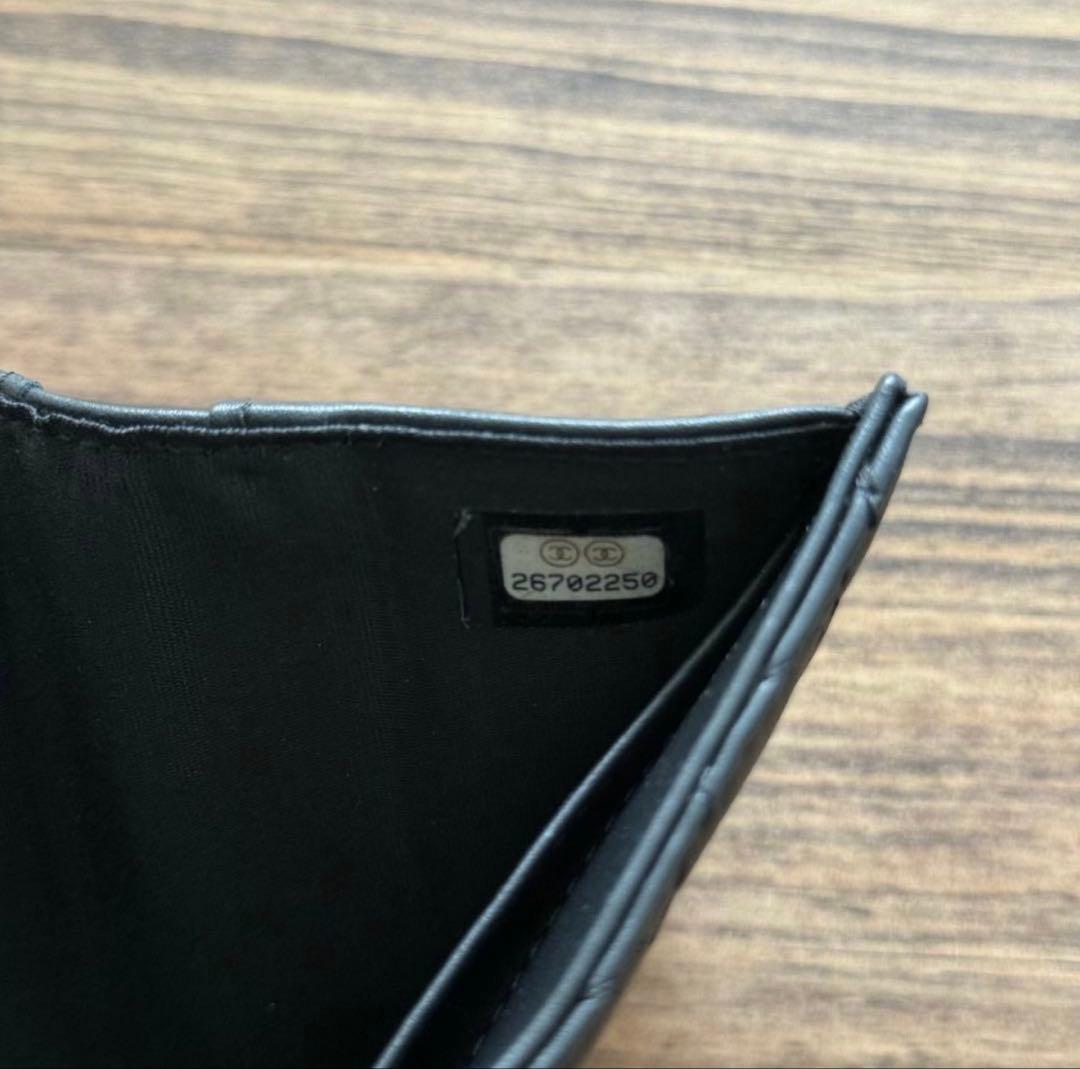 最終価格　ボーイシャネル ラムスキン　ゴールド金具　黒　三つ折り財布