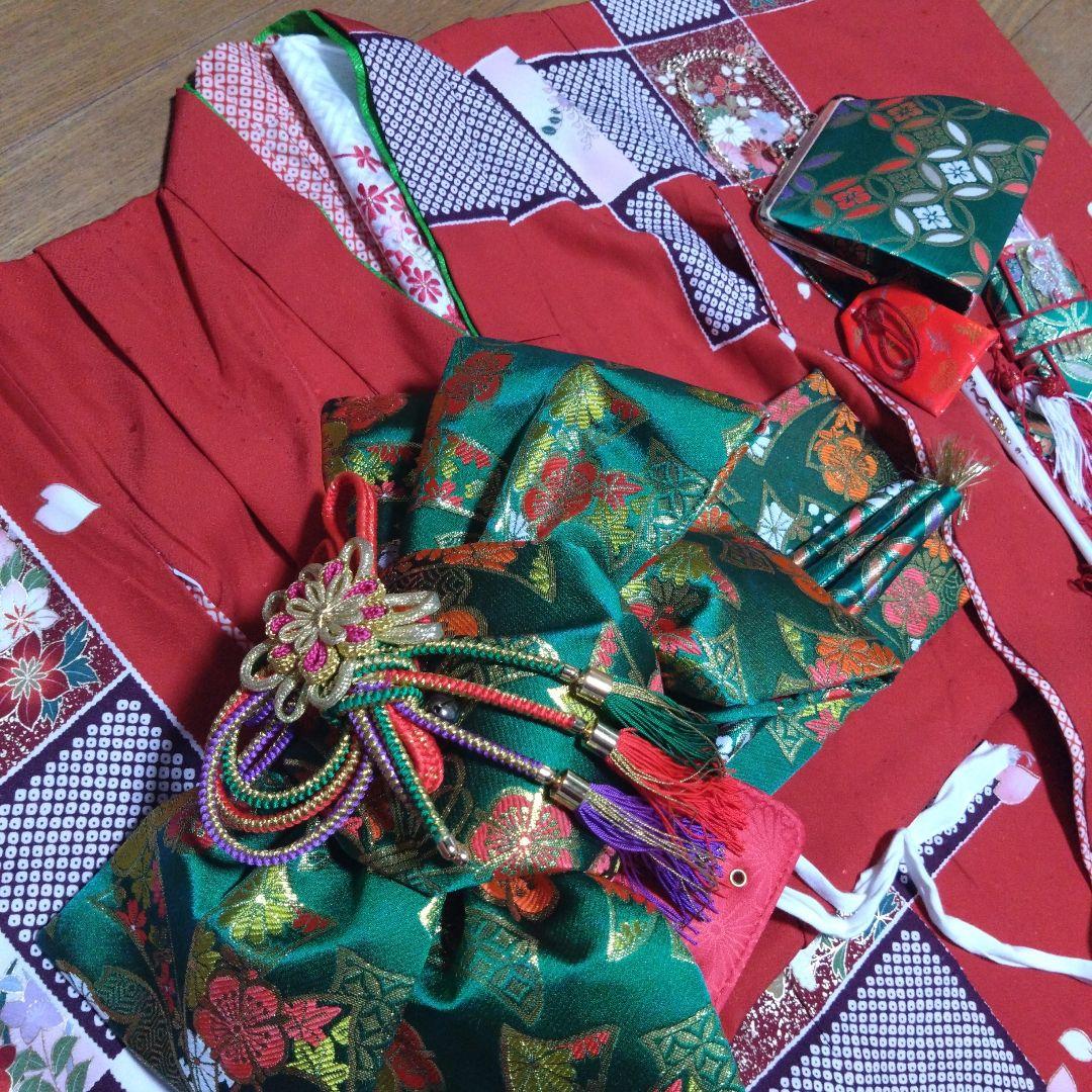 選べる色★七歳★上品★鹿の子と花の格子柄★着物セット