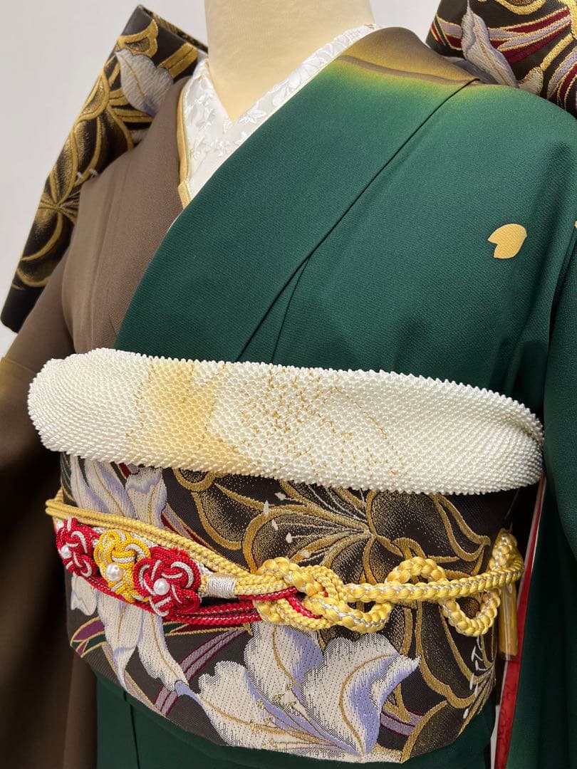 振り袖　フルセット　別誂長襦袢　金彩加工　刺繍入り　両面全通袋帯　個性的　663