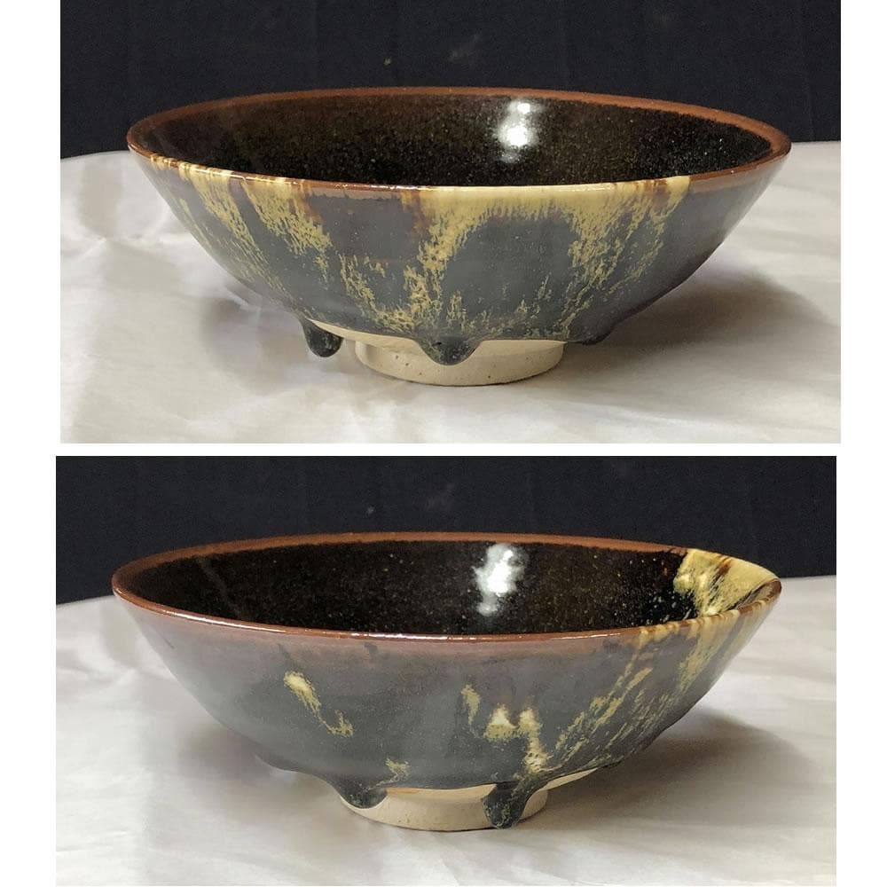 e2930 逆富士絵 平茶碗 在銘 合わせ箱 富士山 抹茶碗 茶道具