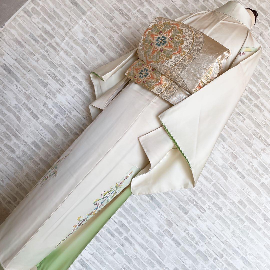 訪問着　フルセット　西洋柄　オフホワイト　金彩加工　着物　Q5