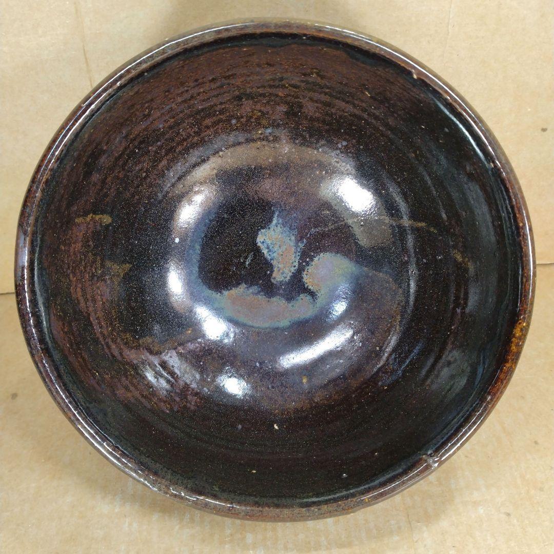 obaba【本物保証】金城次郎 黒釉流シ茶碗 共箱 栞 人間国宝 美品