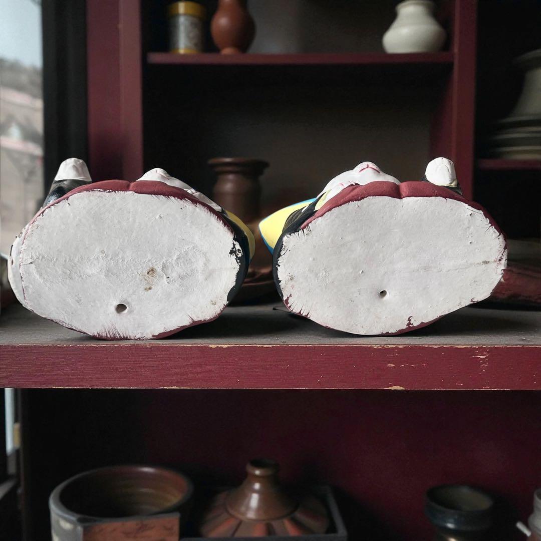 古玩 大阪府 郷土玩具 住吉大社 初辰猫 土人形 中猫×2 一対 縁起物 招き猫