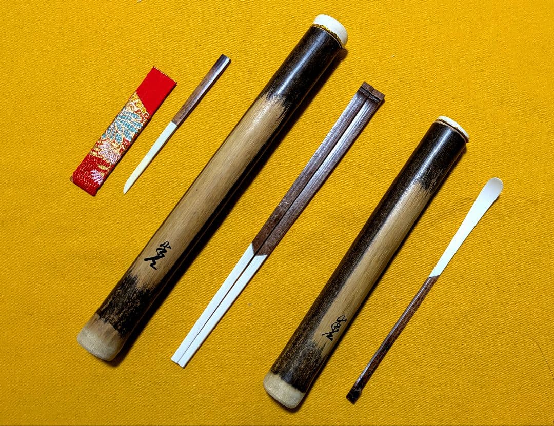 本煤竹挟継　茶杓・菓子箸・菓子切 3点組