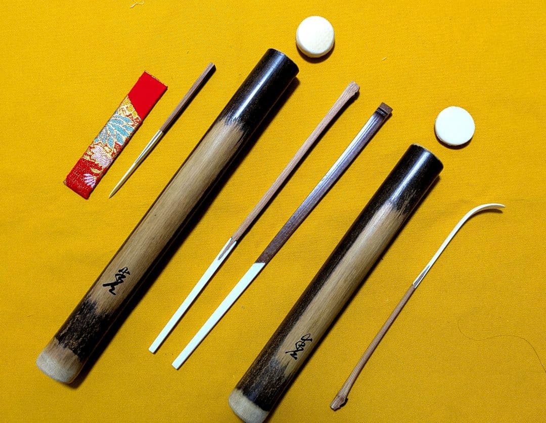 本煤竹挟継　茶杓・菓子箸・菓子切 3点組