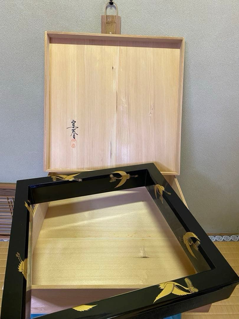 茶道具/炉縁 宗春造『松喰鶴蒔絵』 共箱