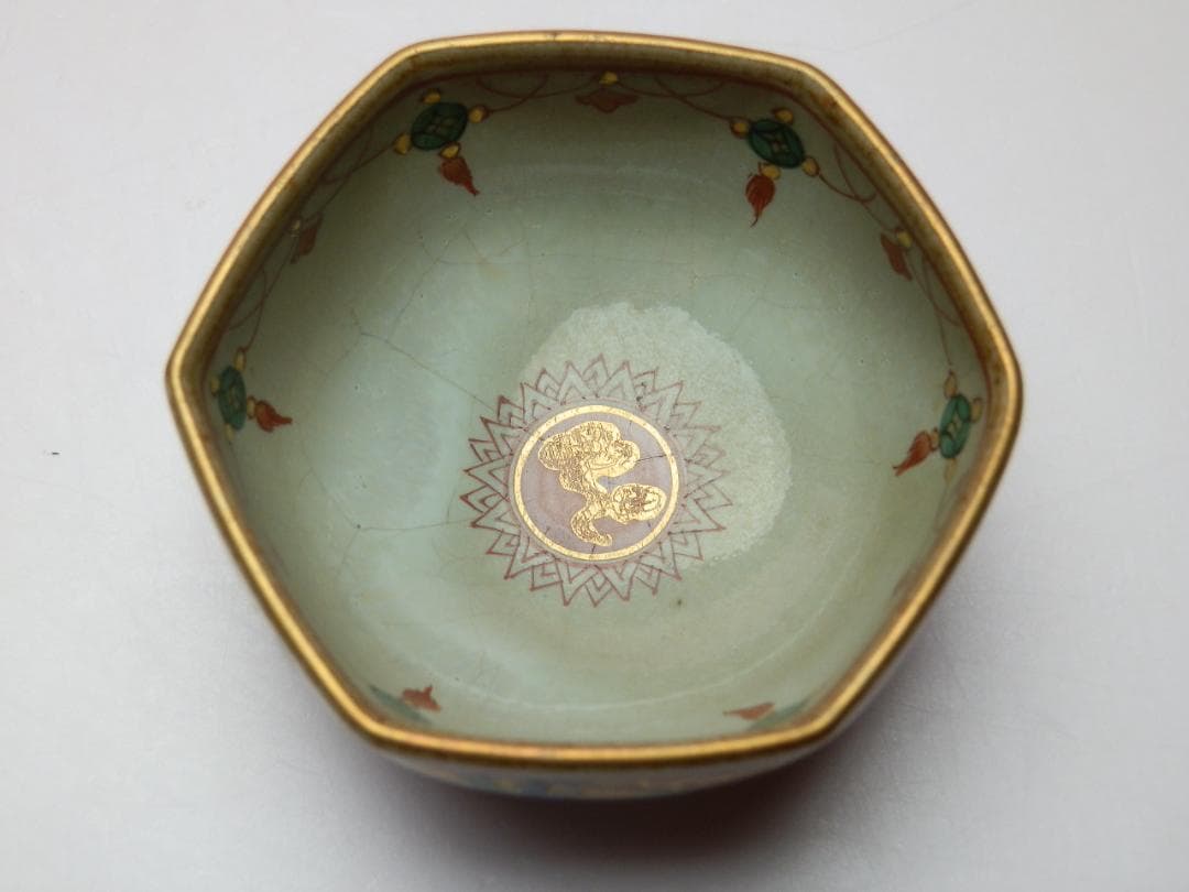 六角盃 九谷 庄三 青手 角福 2客セット E71224