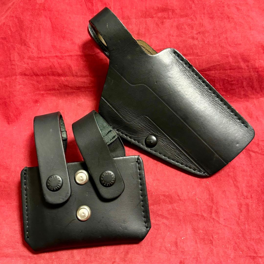 整備済 黒革製 ベレッタ M92F用 ヒップホルスター＆マガジンポーチ セット