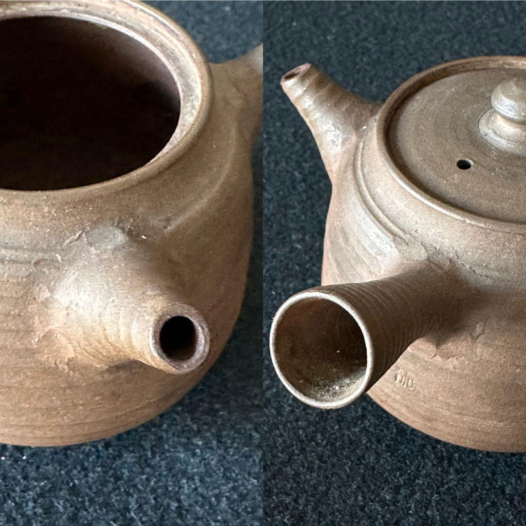 作家物　常滑焼　急須　漢詩彫【簾前花落常疑雨　樹裏雲過忽見山】　古美術