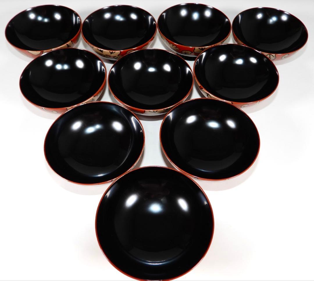 輪島塗 木製漆器 沈金 蓋椀 吸物椀 汁椀 10客　直径13cm