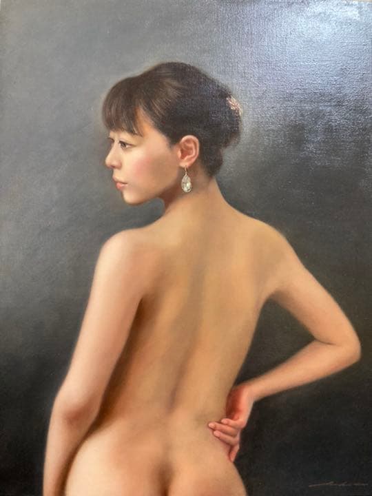 【真作保証】疋田正章「悠」油彩6号 真筆 額装 美人画 リアリズム 写実 裸婦