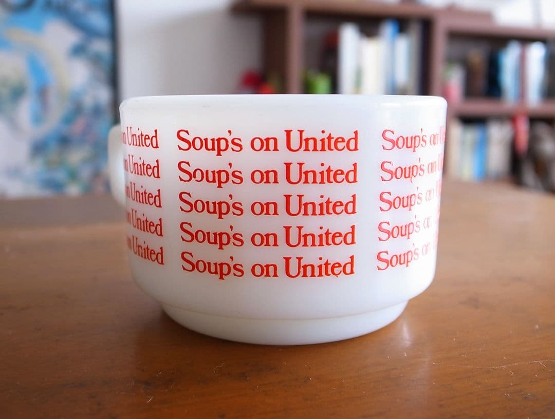 ★★ ユナイテッド航空 1970年代 耐熱ガラス製マグカップ／機内食 昭和レトロ