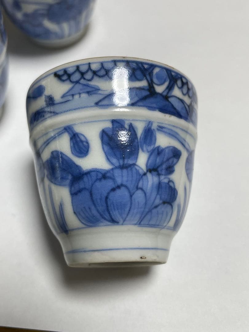 染付帯巻煎茶碗5客揃　骨董