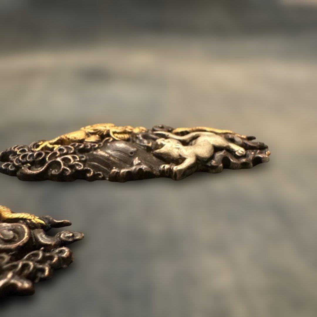 SALE⬇️時代物 目貫 龍虎　金銀　骨董　金工　刀装具　銅製