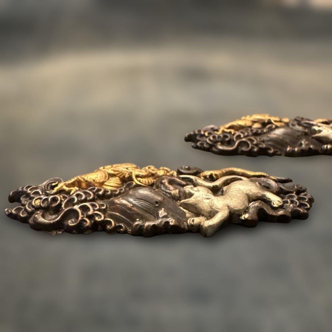 SALE⬇️時代物 目貫 龍虎　金銀　骨董　金工　刀装具　銅製