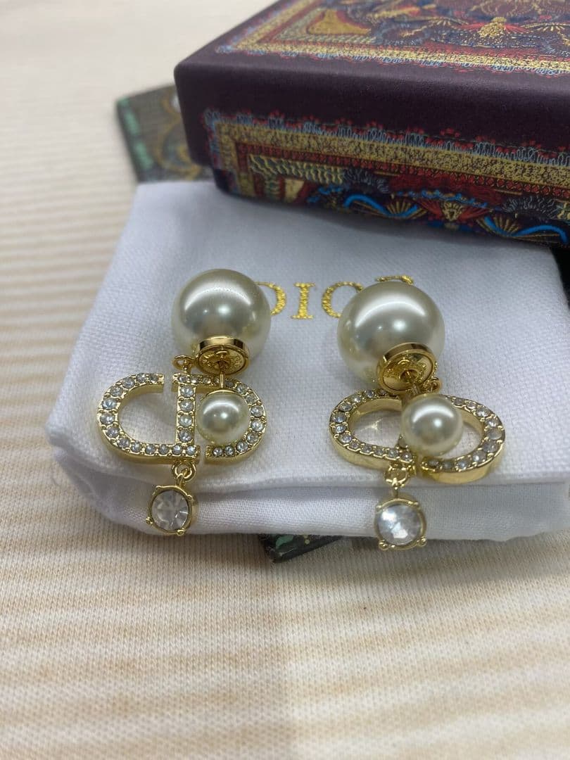 ディオール DIOR メタル & クリスタル ピアス 美品