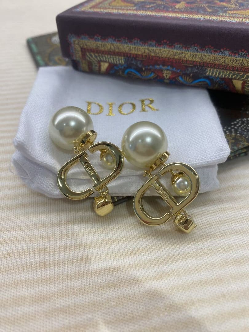 ディオール DIOR メタル & クリスタル ピアス 美品