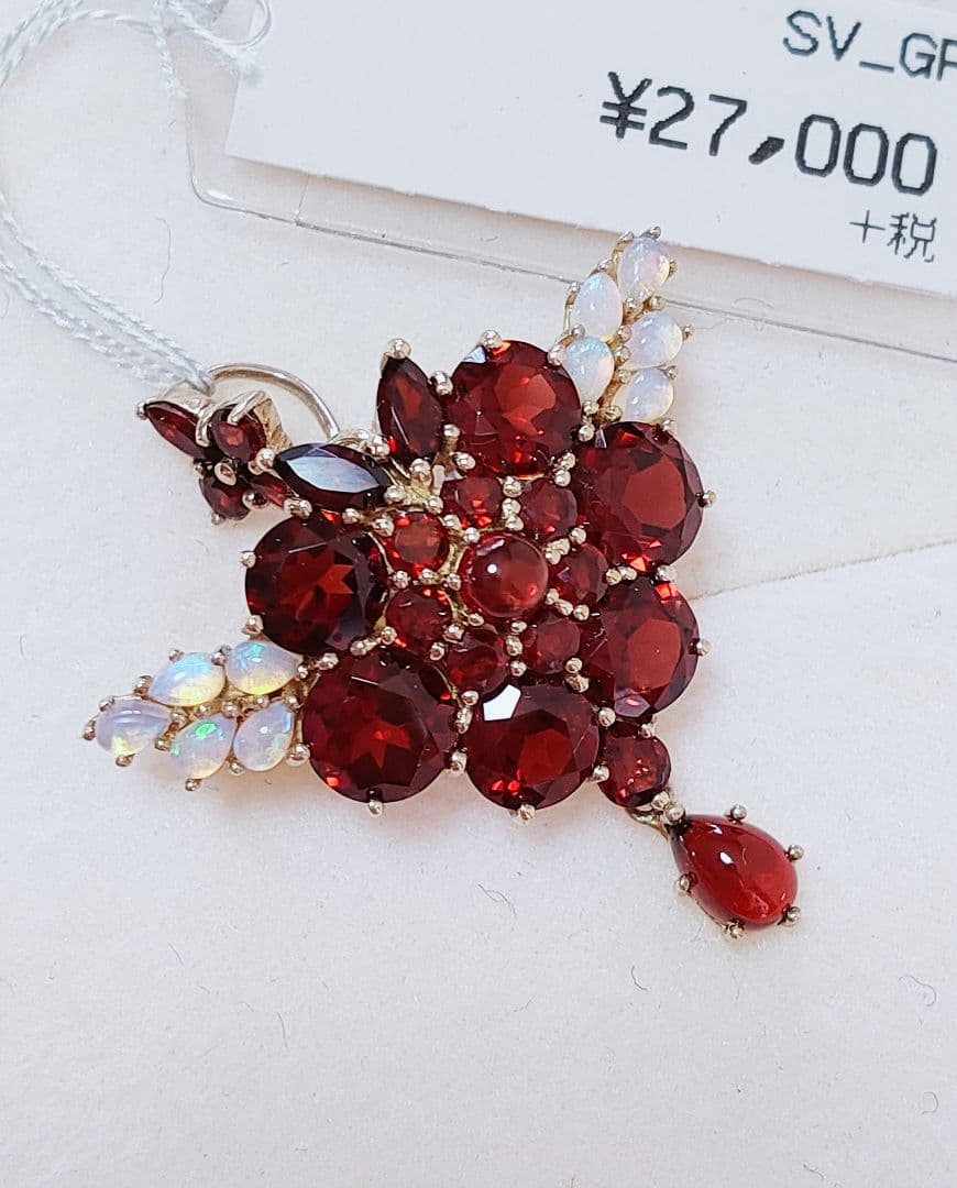 未使用品 碌山 天然ガーネット オパール ブローチ 兼 ペンダント