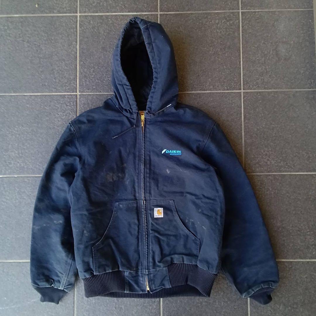 00s メキシコ製Carhartt アクティブジャケットネイビー 企業ロゴ