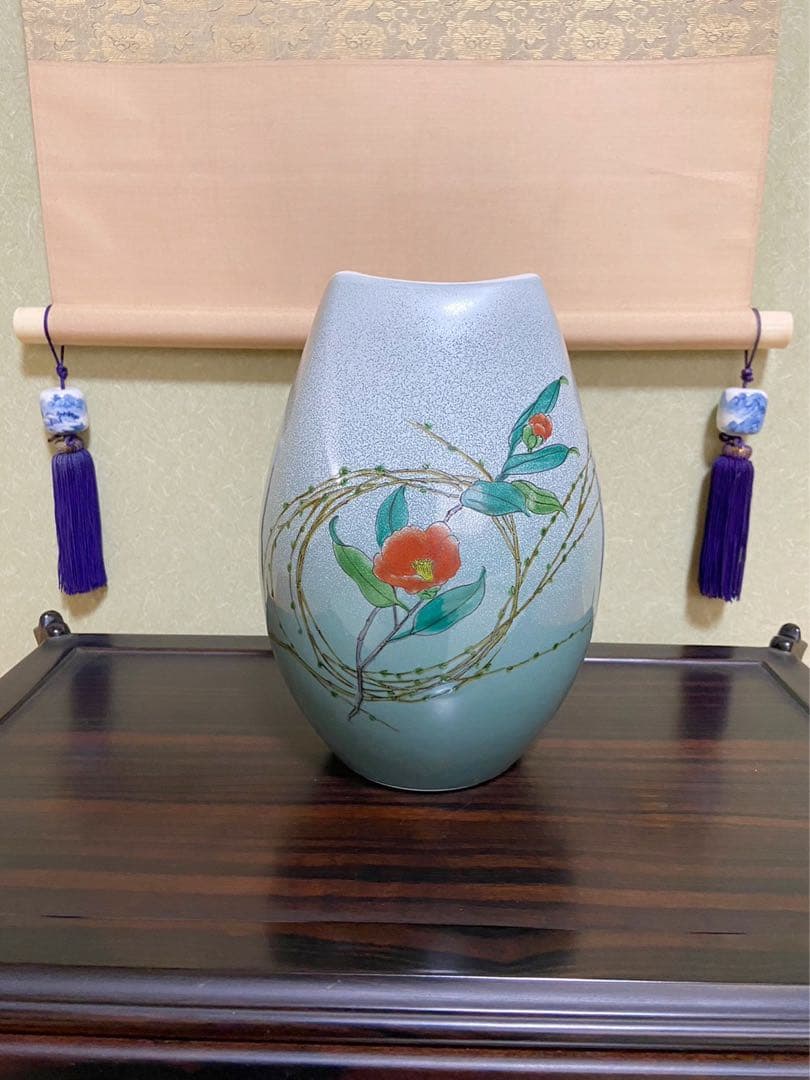 【九谷焼 8号花瓶 柳結び】花器 壺 床の間 フラワーベース 寸胴花器