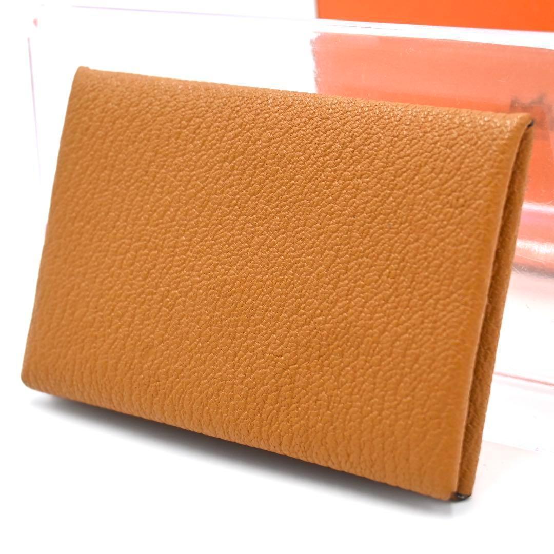 【レアカラー】エルメス カルヴィ シェーブル ケース ゴールド ブラウン